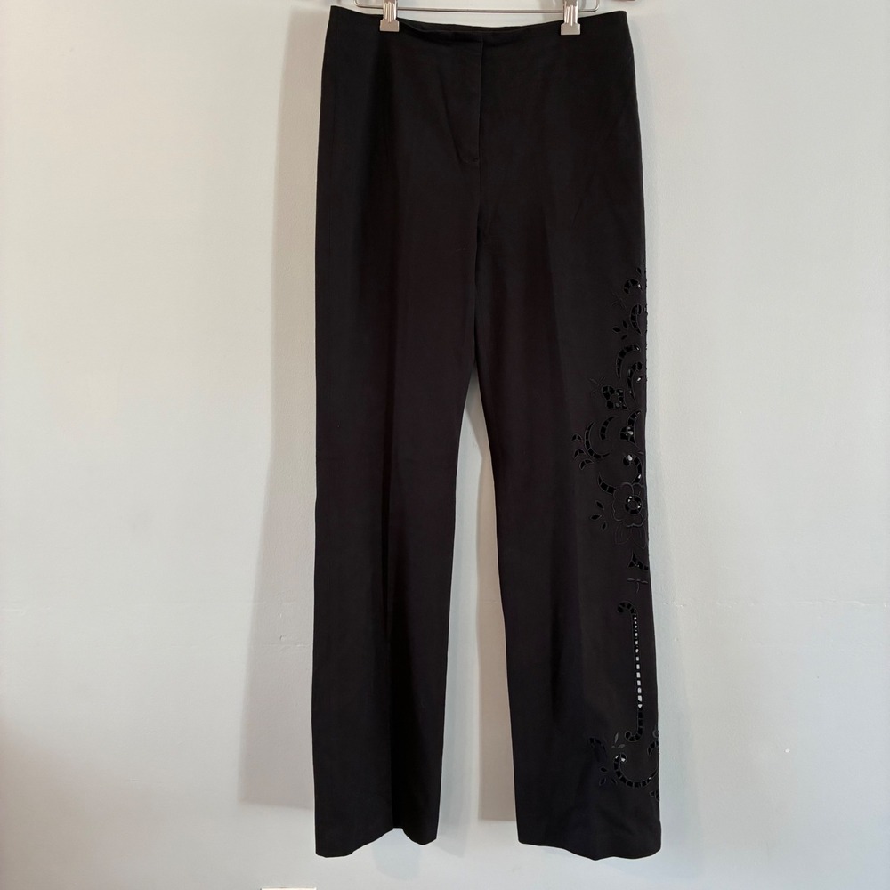 Cambio Trousers 6 Dawn Straight Leg Floral Laser Cut Eyelet Pants Luxury Chic